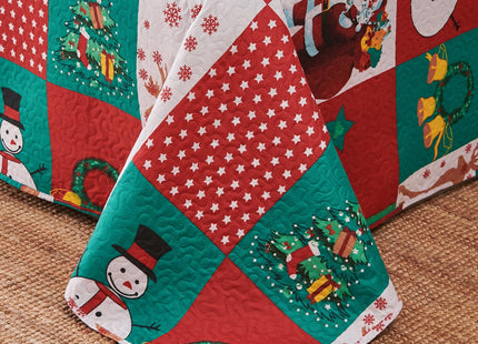 Smuge Christmas Bedspread Quilt Sets Twin Size - Nordic Cabin Rustic Wildlife Reindeers Elk Red Plaid Snowflake Snowman Winter Holiday Coverlet Bed Set Xmas Bedding Sets Throw Blanket Bedroom Decor