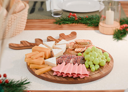 Christmas Charcuterie Board, Reindeer Shaped Acacia Wood, 17x13 In