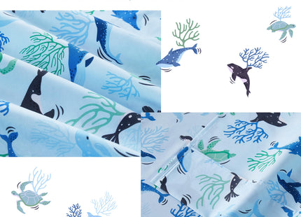 Viviland 3 Pieces Boys Blue Ocean Twin Sheet Set - Soft Microfiber Fitted Flat Sheets & Pillowcase - Blue Ocean Whales, Sea Turtles, Marine Organisms Bedding Sets - for Kids & Toddlers