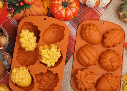 Webake Fall Silicone Molds Harvest Cake Pan, 3D Maple Leaf Acorn Pumpkin Mold for Autumn Treats, Plaster, Halloween, Thanksgiving, 2Pcs