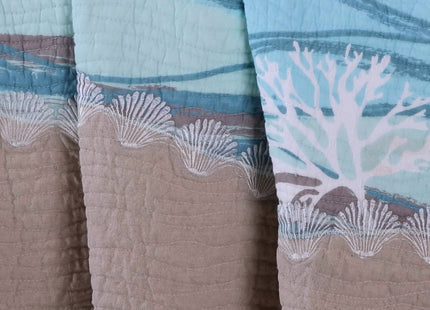 Finely Stitched Coastal Seaside Cottage Quilt Set with Shams Sea Shell Print Pattern Ocean Blue 100 Cotton Luxury Reversible 3 Piece King Size Bedding - Includes Bed Sheet Straps
