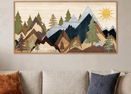 Ausri Boho Mountain Pine Tree Framed Canvas Wall Art Set -20"x40"