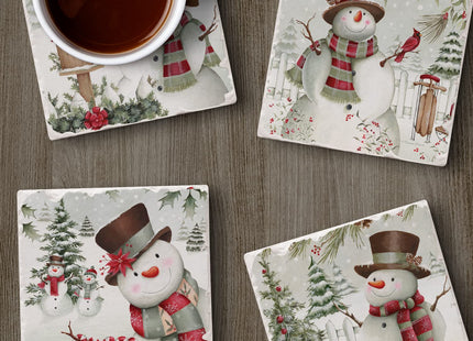 Thirstystone Brown Hat Snowman 4 Pack Assorted Tumbled Tile Stone Coasters