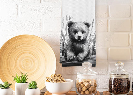 GWFSJYU Black Bear Gifts Hand Kitchen Towel, Bear Bathroom Decor, Rustic Bears Dish Tea Towels for Kitchen, Bears Decorative Hand Towels for Bathroom Cabin, 16x24 Inch