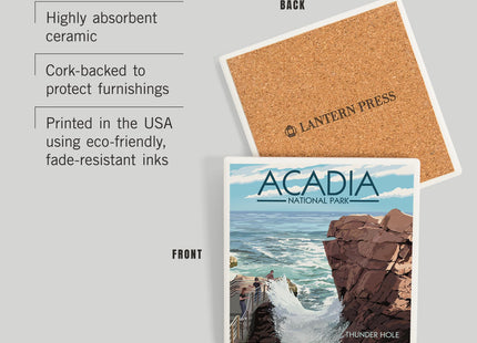 Lantern Press Acadia National Park, Maine, Thunder Hole Day (Absorbent Ceramic Coaster, Single, Cork Back, Kitchen Table Decor)