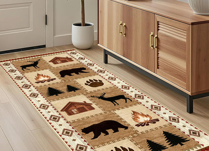 Rustic Cabin Bear Deer 2x6 Runner Rug for Hallway Bathroom Kitchen Washable