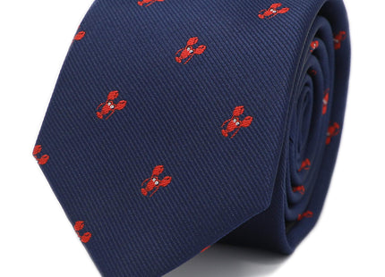 MENDEPOT Red Lobster Pattern Necktie With Gift Box Red Color Lobster Navy Tie