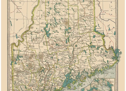 Maine - State Map, 1897 | Historical Map Print - 24in x 18in
