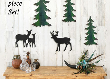 Limygus 5 Pieces Deer Pine Forest Metal Wall Art, Indoor Outdoor Hanging Decor for Bedroom Office Home