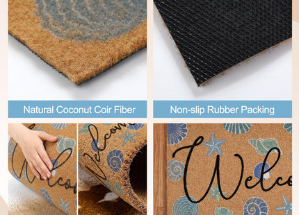 Tinideya Coastal Seashell Welcome Coir Door Mat Outdoor Non-Slip, 17" x 30"