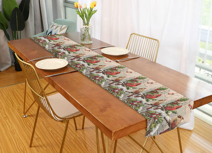 Pfrewn Winter Cardinal Bird Table Runner 13x70 Inches Double Sided Holly Berry Branches Snow Table Runners Cloth Washable Merry Christmas Kitchen Dining Fabric for Holiday Party Home Xmas Decorations