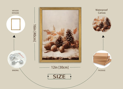 3-piece Framed Autumn Pumpkin Canvas Wall Art, Rustic Farmhouse Fall Harvest Pumpkin Pinecone Acorn Print Picture, Thanksgiving Country Landscape Wall Decor for Living Room Kitchen Bedroom 12x16 inch
