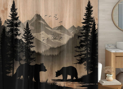 Lacoiime Rustic Cabin Shower Curtain, Mens Outdoor Bear Forest Wildlife Country Farmhouse Bath Curtains, Hunting Camping Camper RV Waterproof Fabric Bathroom Decor Accessories Set with Hooks,47X64IN