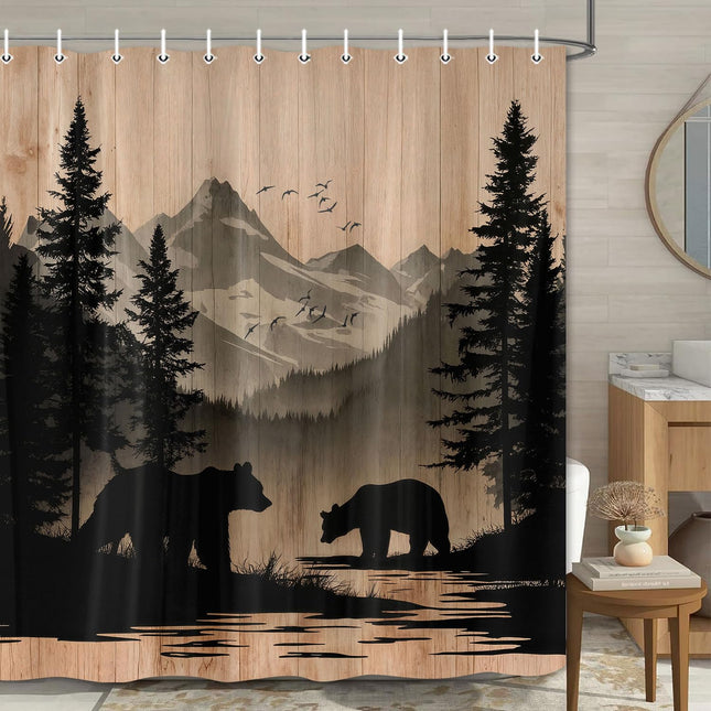 Lacoiime Rustic Cabin Shower Curtain, Mens Outdoor Bear Forest Wildlife Country Farmhouse Bath Curtains, Hunting Camping Camper RV Waterproof Fabric Bathroom Decor Accessories Set with Hooks,47X64IN
