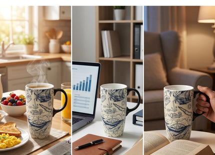 Topadorn 17oz Ceramic Travel Mug with Lid, Nautical Map Coffee Mug