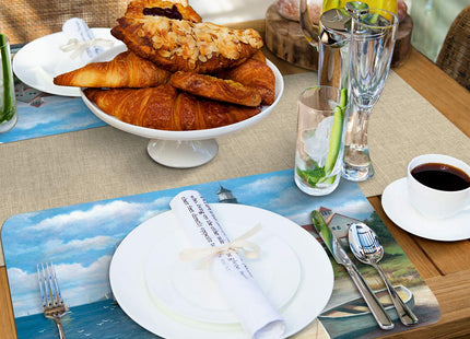 Counterart Lighthouse Mural Reversible Easy Care Plastic Placemat Set of 4 Made in The USA