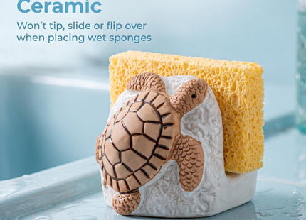 Ceramic Sea Turtle Sponge Holder White Coastal Kitchen Sink Caddy Organizer