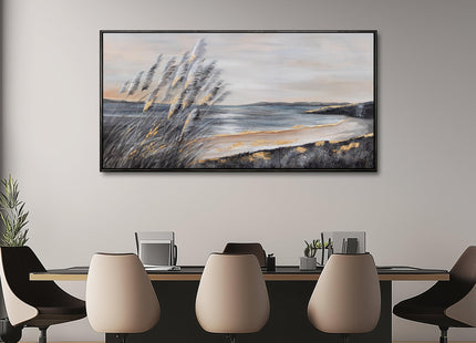 Yuaxker Ocean Wall Art Grey and Black Wall Decor Framed art Aesthetic Coastal Canvas Painting for Living Room Bedroom Dining Room Office Home Decor 24x48 Inch