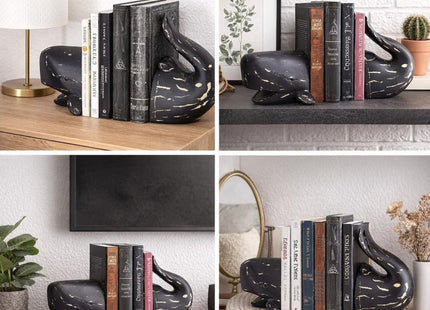 Bellaa Whale Bookends, Decorative Book Ends for Shelves, Heavy Duty, 29677
