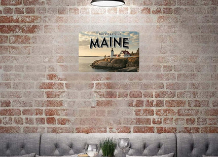 Maine Lighthouse Tin Sign Nautical Ocean Wall Decor (8X12 IN)