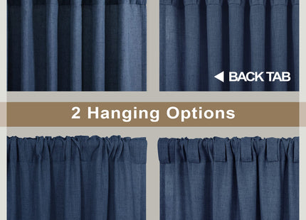 Pitalk Navy Blue Linen Kitchen Curtains for Windows Over Sink 2 Panels Back Tab Pocket Nautical Coastal Beach Small Bathroom Curtain for Short Window Bedroom Valance Mini 36x24 Length Dark Blue Indigo