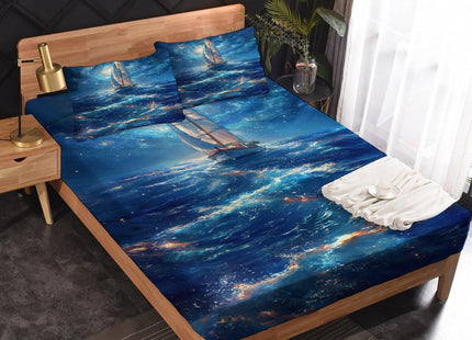 Full Size Sheet Sets - Sailboat Bed Sheets, Blue Nautical Bedding Sheets & Pillowcases, Soft Microfiber & Deep Pocket & Wrinkle Free Patterned Sheet Set, 1 Fitted Sheet, 1 Flat Sheet, 2 Pillow Cases