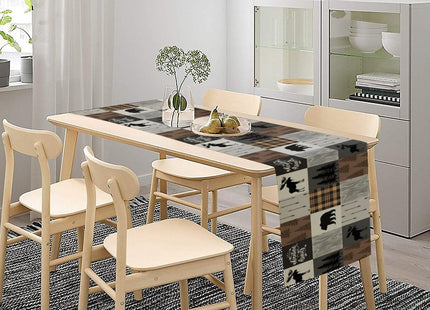 Rustic Cabin Bear Table Runner Retro Deer Moose Hunting Country Plaid Art Printed Runner for Home Kitchen Dining Table Living Room Decor Fabric 1 Panel W13xL36in