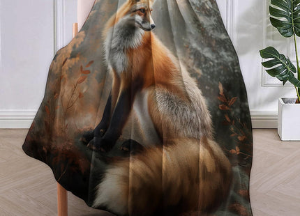 VANZEV Autumn Fox Blanket, 50"x60" Woodland Fox Flannel Fleece Throw for Kids & Adults, Ultra-Soft and Warm Home Decor Blanket, Fox Gifts