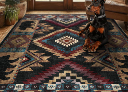 YIHOUSE Rustic Cabin Area Rug for Bedroom 5x7,Machine Washable Lodge Bear Rug,Non-Slip Low Pile Print Pattern Western Rug for Living Room