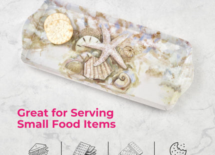 Pimpernel Beach Prize Collection Rectangular Tray – (15.25" x 6.5") Melamine Serving Platter with Seashell Design, Lightweight Kitchen Accessory for Snacks, Drinks, Dining & Entertaining