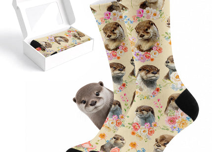 MSCELA Otter Print Crew Socks for Women Teen, Novelty Gifts for Otter Lovers