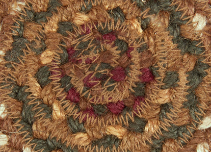 VHC Brands Tea Cabin Jute Coaster Set of 6 Log Cabin Country Rustic Lodge Kitchen Tabletop Design, Moss Green and Deep Red