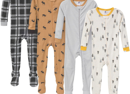 Gerber Baby-Boys 4-Pack Footed Pajamas, Moose, 12 Months
