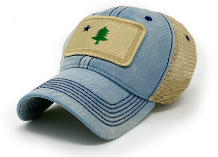 S.L. Revival Co. 1901 Maine Pine Tree Flag Trucker Hat, Americana Blue