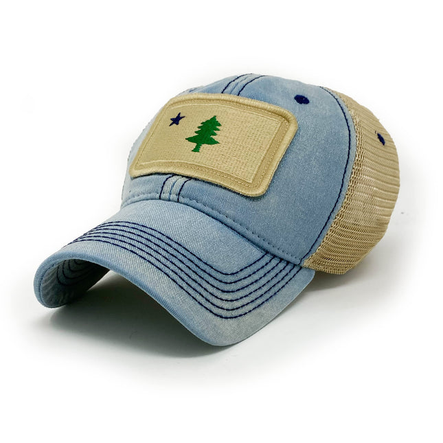 S.L. Revival Co. 1901 Maine Pine Tree Flag Trucker Hat, Americana Blue