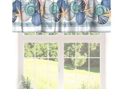 Miaoquhe Coastal Valances for Kitchen Windows 54"x18" Summer Ocean Blue Curtains for Bathroom Nautical Beach Seashells Starfish Short Small Window Treatment Rod Pocket Valance for Bedroom Decor
