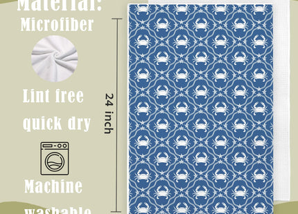 YTRGI Coastal Beach Crab Gifts for Women, Blue Crabs Kitchen Decor Hand Towels, Coastal Crab Blue and White Dish Tea Kitchen Towels, 16x24 Inch