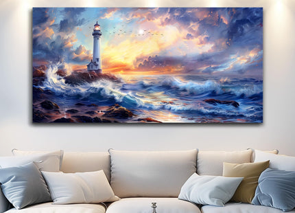PHAOHUAXM Wall Art Seaside Lighthouse Scenery Printing Pictures Home Decor
