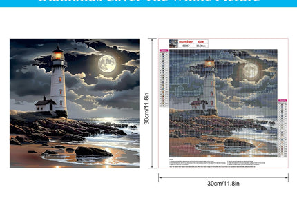 HEIBAGO Beach Landscape Diamond Art Kits for Adults, Lighthouse Diamond Painting Kits for Adults Beginners, 5D Full Drill Round Diamond Art Painting,DIY Diamond Dots for Adult for Home Decor 12x12 in