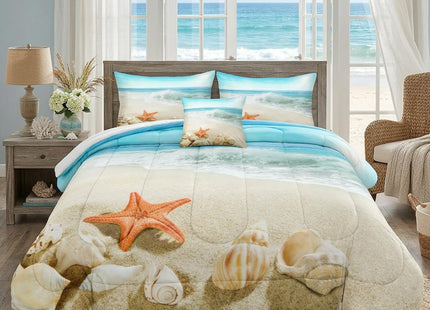 Bedbay Seashell Comforter Coastal Bedding Comforter Set Twin Size Boys Girls Beach Theme Bedding Set Room Decor Starfish Seashore Beach Quilt Set 2 Pcs (Conch,Twin)