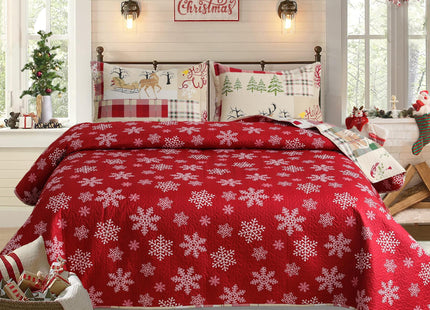 Hailea Christmas Bedspread Coverlet Twin Size Christmas Quilt Elk Snowman Bedding Set Lightweight Reversible Aqua Beige Red Plaid Quilt Bedspread Xmas Lodge Coverlet Snowflake Elk Xmas Tree Decor