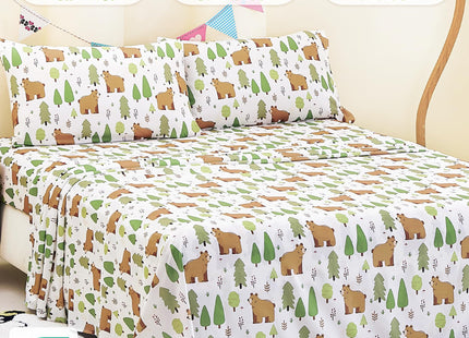 CozySmile Full Sheet Set Kids,4 Pieces Breathable Soft Microfiber Bedsheets for Child Boys, Oeko-TEX, Anti Pilling Deep Pockets Easy Care Bed Sheets, Forest Bear
