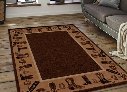 CHAMPION RUGS Lodge Cabin Country Western Theme Cowboy Boots Area Rug (3 Feet 10 Inch X 5 Feet 2 Inch)
