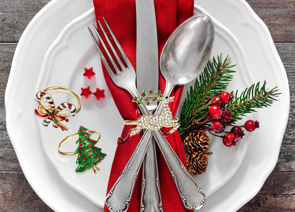 Set of 6 Christmas Napkin Rings Napkin Holder Rings Wreath Santa Claus Candy Cane Reindeer Christmas Tree Design for Holiday Party Dinner Table Decoration