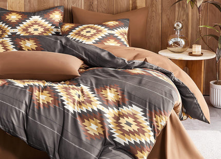 Wake In Cloud - Western Comforter Set, Aztec Southwestern Rustic Lodge Cabin Style with Geometric Stripe Pattern, Soft Lightweight Bedding, 3 Pieces, Chocolate Brown, Queen Size