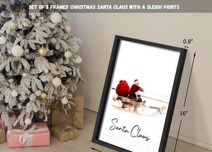 LITIVY Christmas Wall Art Prints - Set of 3 Santa Claus with Sleigh Deer for Home Decor - Xmas Sign - 12x16in - Black