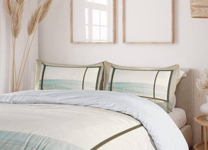 Ambesonne Beach Duvet Cover Set, Apartment Scenery Wavy Sea Ocean Coastal Home Design Arwork, Decorative 3 Piece Bedding Set with 2 Pillow Shams, Queen Size, White Pale Blue