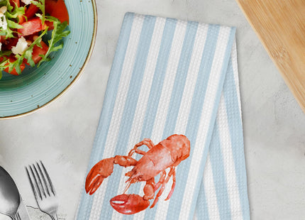 cvjutf Coastal Red Lobster Crawfish Kitchen Towels Set of 2, Beach Preppy Decor Dish Towel, East Coast Beachy Blue Striped Decor Hand Tea Towels for Bathroom Kitchen, Maine Lobster Gifts, 16x24 Inch