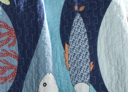 Lush Decor Sea Life Reversible Cotton Quilt Twin Size 3 Piece Set Blue - Kids Bedding Set Twin Quilt Blue - Coastal Bedroom Decor - Beach House