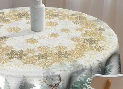 Imiss Winter Wondland Reindeer Round Tablecloths 60 Inch Christmas Snowflake Pine Tree Washable Table Cover Decoration Table Cloth for Dining Kitchen Holiday Picnic Indoor Outdoor Decor